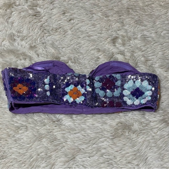 NWT NASTY GAL 70s Floral Sequin Strapless Bralette Top - Size 6 - Picture 4 of 6